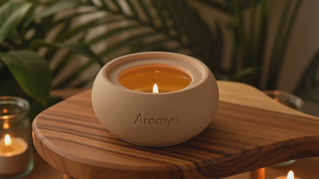 Aromya ceramic diffuser with aroma oil and tealight